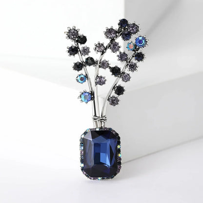 Rhinestone Flower Vase Brooches for Women Plant Pins Event Party Backpack Decoration Clothes Accessories