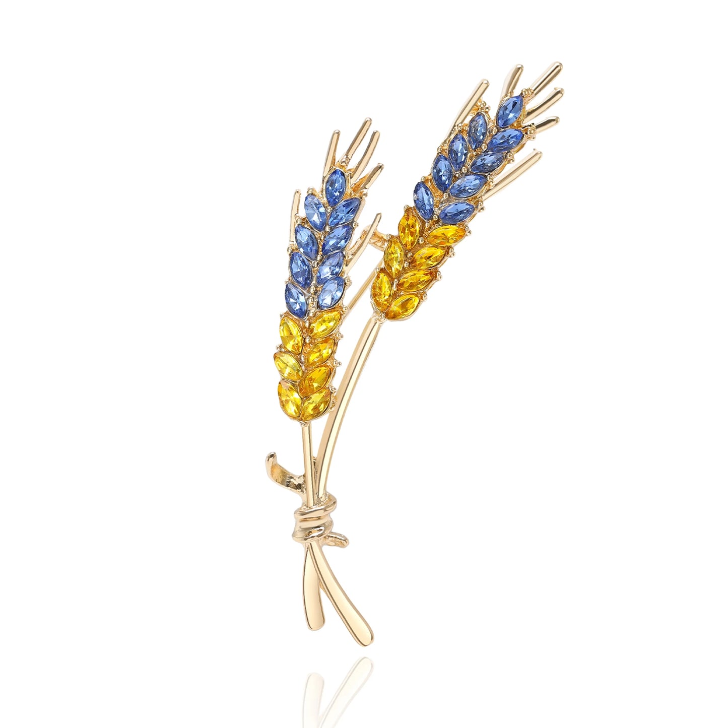 Beaut&Berry Ear of Wheat Brooches for Women Rhinestone Blue and Yellow Plant Pins 5-Color Unisex Casual Accessories Gifts