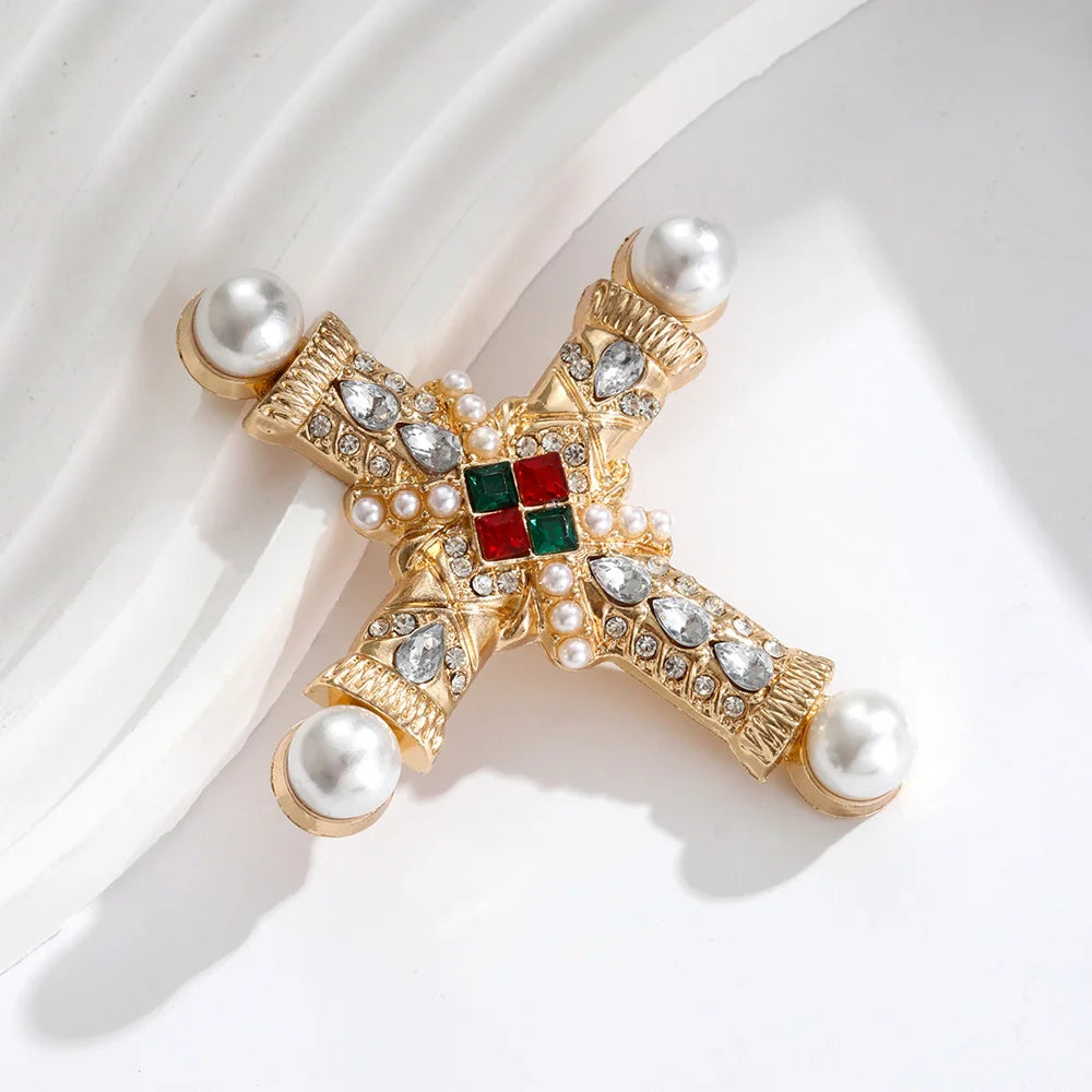 Baroque-Style Luxury Vintage Cross Brooch for Men and Women, Jewelry, Fashion Accessories, Wedding and Party Gifts