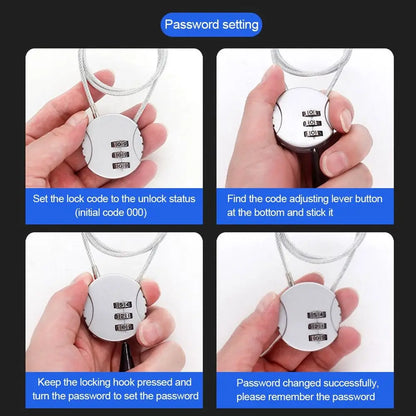 Extended Wire Rope Combination Lock 3 Digit Code Lock Password Motorcycle Helmet Metal Keyed Padlock Travel Anti-Theft Locks