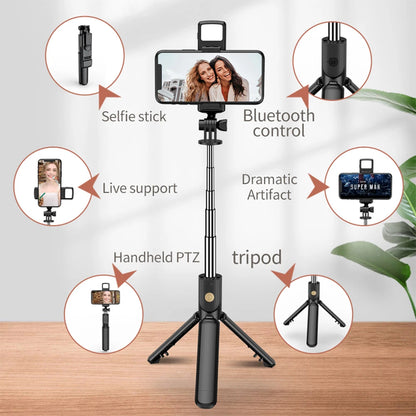 Selfie Stick Wireless Tripod Stand with Light Bluetooth Remote Extendable Tripod for iPhone Mobile Phone Live Streaming