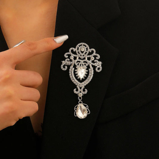 Vintage Silver Color Crystal Brooch for  Women Wedding Party Dress Rhinestone Bridal Bouquet Water Drop Lapel Pins
