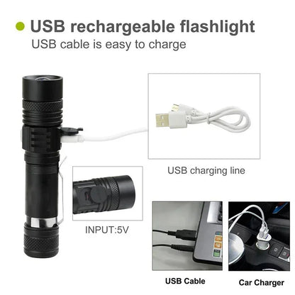 High Power Led Flashlights Zoomable Camping Torch With T6 LED Lamp Beads Waterproof 4 Lighting Modes Multi Function USB Charger
