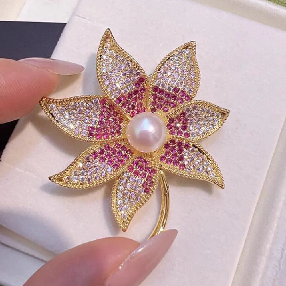Temperament Maple Leaves Pearl Brooches For Women Exquisite Full of Rhinestone Corsage Versatile Pins Clothing Accessories Gifts