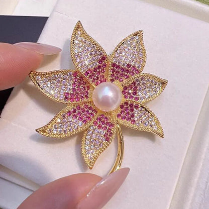 Temperament Maple Leaves Pearl Brooches For Women Exquisite Full of Rhinestone Corsage Versatile Pins Clothing Accessories Gifts