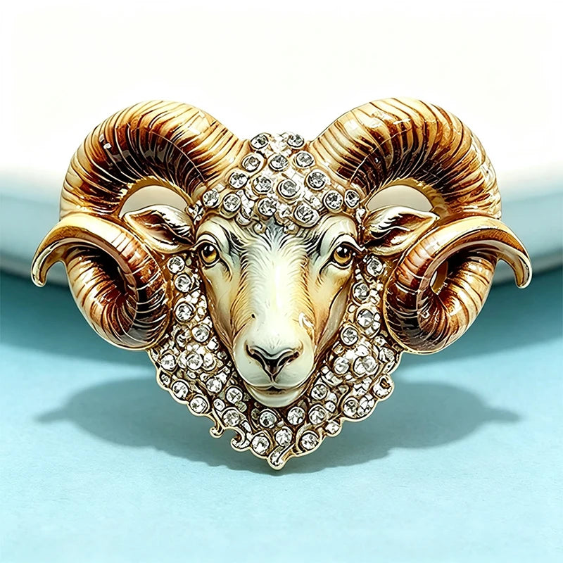 Wuli&baby Strong Goat Brooches For Women Men 2-color Enamel Rhinestone Year Of the Goat Animal Party Brooch Pins New Year Gifts