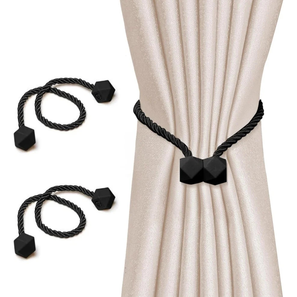 2/4pcs Curtain Tiebacks with Strong Magnet Thick Rope Design Bedroom Living Room Kitchen Durable for Office, Home Decoration