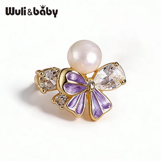 Wuli&baby Cute Bowknot Butterfly Collar Pins For Women Lady Purple Enamel Flower Insects Brooch Pins Fashion Jewelry Gifts
