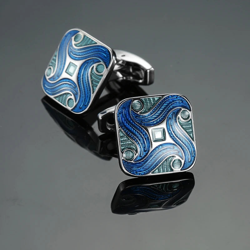Luxury men's French shirt cufflinks classic square blue and black retro patterns cuff buttons suit accessories jewelry wholesale