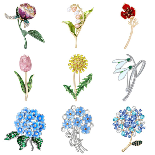 Fashion Enamel Flower Brooches for Women Unisex Plant Pins Office Casual Party Friend New Gifts Jewelry Accessories Decoration