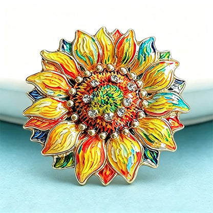 Wuli&baby Famous Painting Sunflower Brooches Pins For Women Unisex Enamel Beautiful Flower Brooch Pin Fashion Jewelry Gifts
