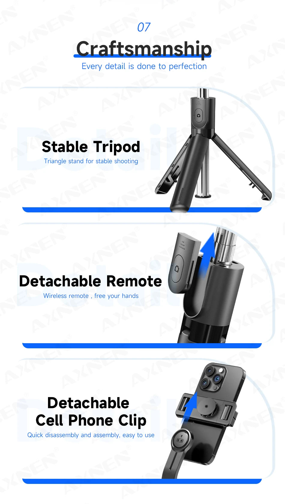Bluetooth Selfie Stick Tripod Desktop Stand, Phone Holder, Wireless Remote Shutter, for iPhone Android, Option with Fill Light