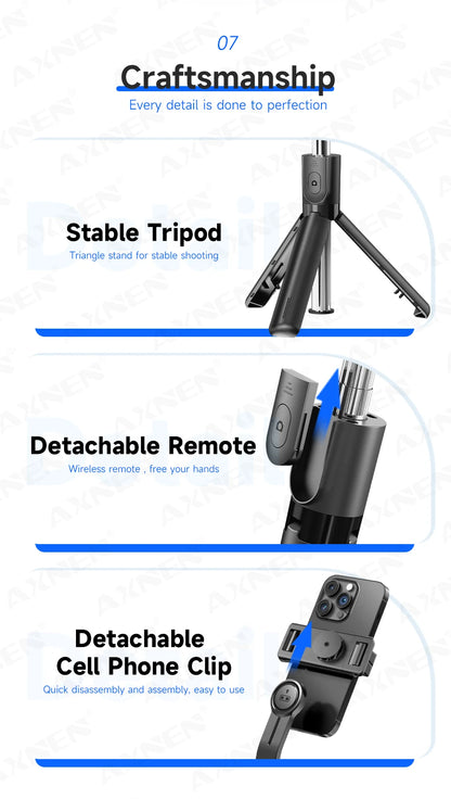 Bluetooth Selfie Stick Tripod Desktop Stand, Phone Holder, Wireless Remote Shutter, for iPhone Android, Option with Fill Light