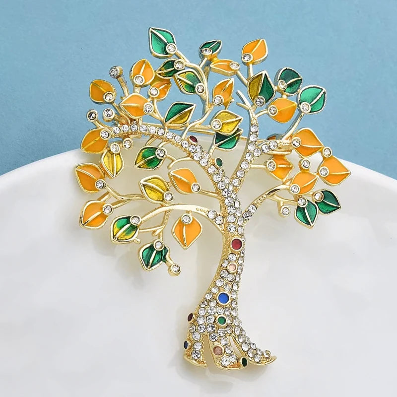 Wuli&baby Shining Pretty Fortune Tree Brooches For Women Unisex Enamel Flower Plants Party Office Brooch Pins Gifts