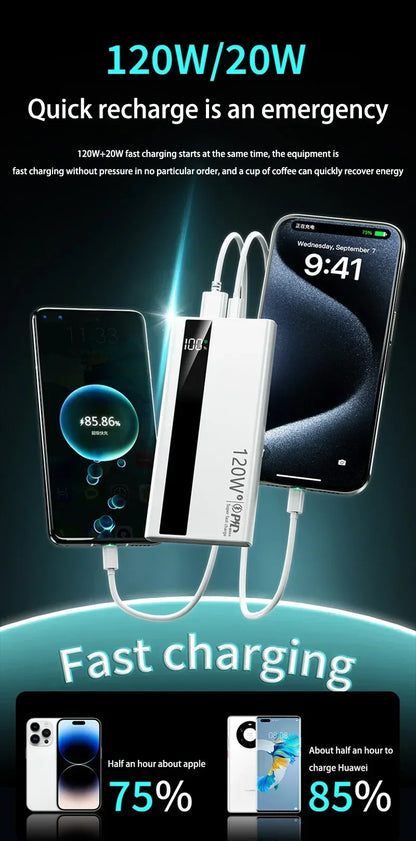 Lenovo 200000mAh Powerbank 120W Super Fast Charging Portable Battery Charger Ultra Capacity LED Digital Display For IPhone