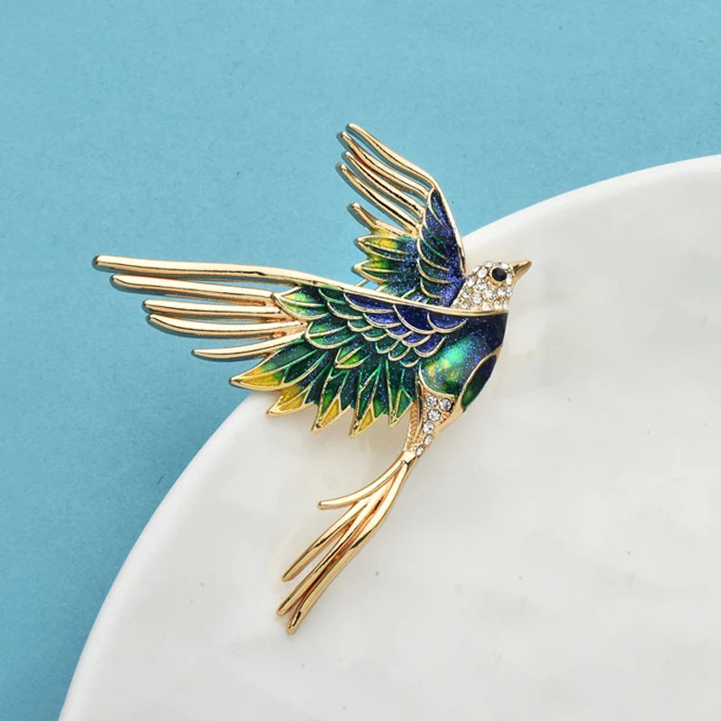 Wuli&baby Flying Bird Brooches For Women Unisex 2-color Enamel Lovely Animal Party Casual Brooch Pin Gifts