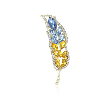Beaut&Berry Ear of Wheat Brooches for Women Rhinestone Blue and Yellow Plant Pins 5-Color Unisex Casual Accessories Gifts