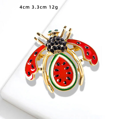 Fruit Enamel Bee Brooch Pin For Women Men Insect Metal Badges Crystal Exquisite Corsage Accessories