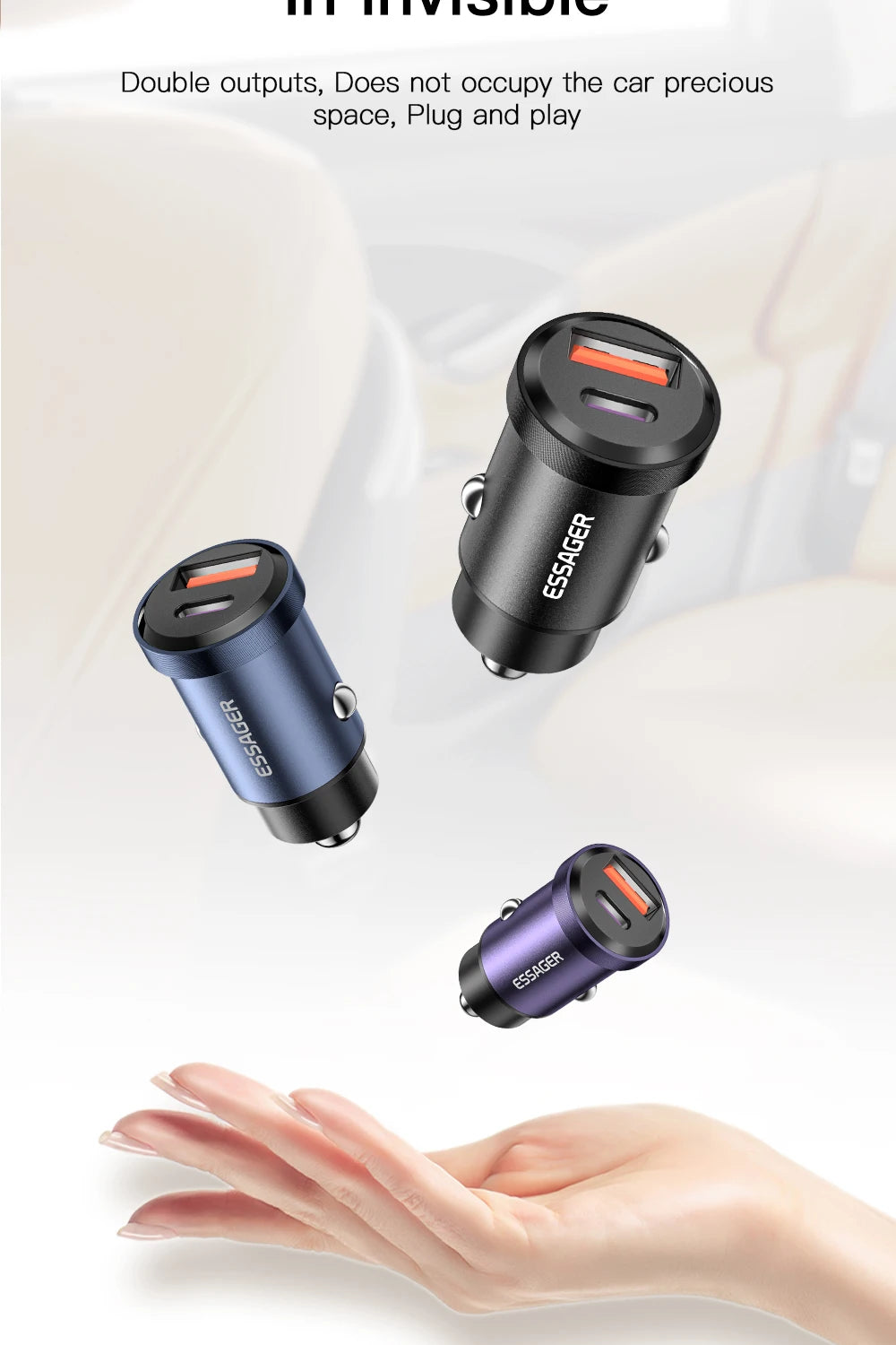 Essager USB C Car Charger 45W 5A Quick Charge 4.0 QC PD 3.0 SCP USB Type C Fast Charging For iPhone14 13 Huawei Samsung Xiaomi