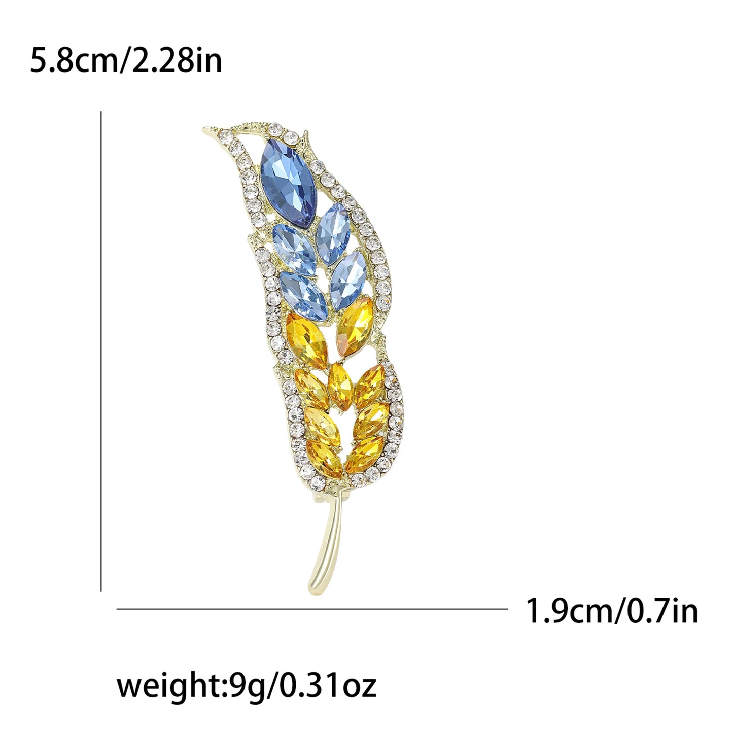 Beaut&Berry Ear of Wheat Brooches for Women Rhinestone Blue and Yellow Plant Pins 5-Color Unisex Casual Accessories Gifts