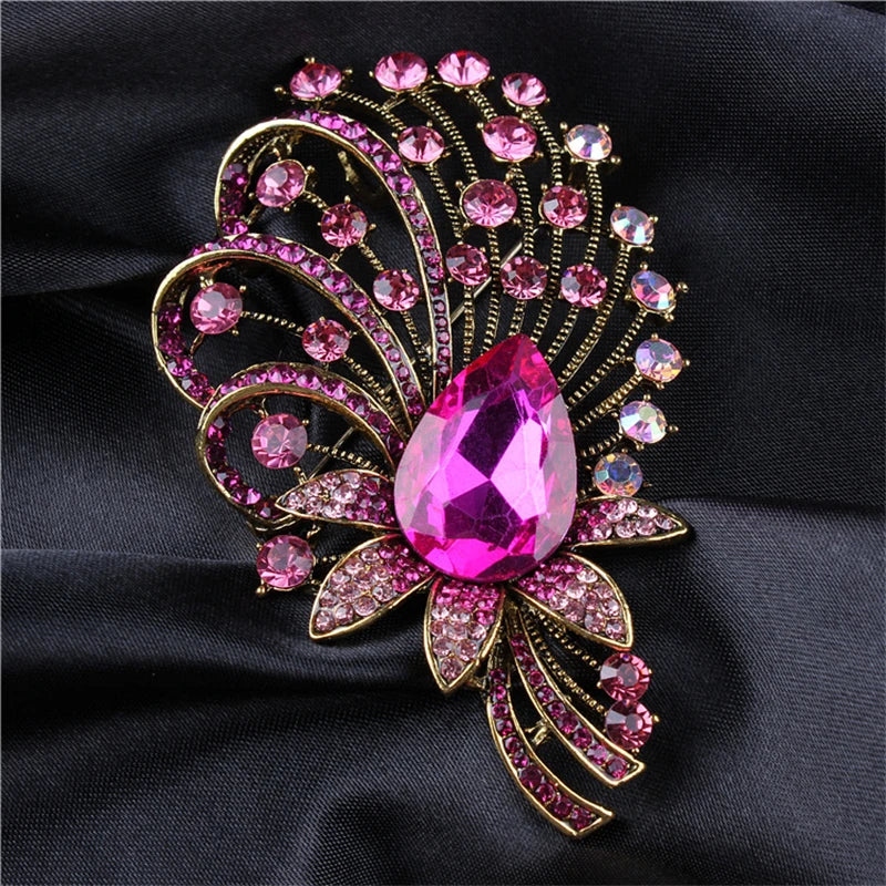 SKEDS Exaggerated Luxury Full Crystal Waterdrop Flower Brooch Pin For Women Men Shining Boutique Decoration Party Wedding Badges