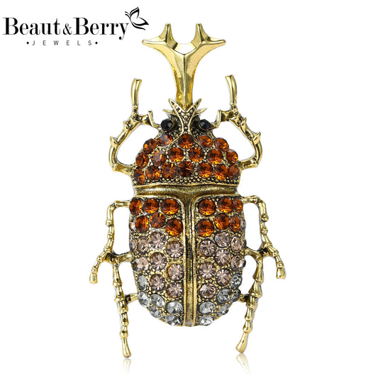 Beaut&Berry Vintage Rhinestone Unicorn Beetle Brooches for Women Unisex Insect Pins Casual Party Jewelry Accessories Gifts