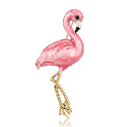 Beaut&Berry Luxury Enamel Flamingo Brooches for Women Unisex Birds Animal Pins Casual Party Jewelry Accessories Gifts Decoration