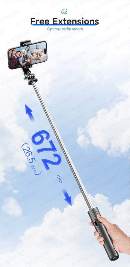 Bluetooth Selfie Stick Tripod Desktop Stand, Phone Holder, Wireless Remote Shutter, for iPhone Android, Option with Fill Light