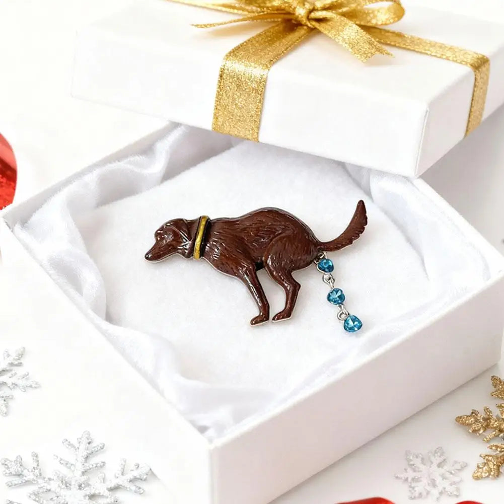 Wuli&baby Interesting Pooping Dog/Christmas tree Brooches For Women Enamel Lovely Shitting Puppy Party Casual Brooch Pins