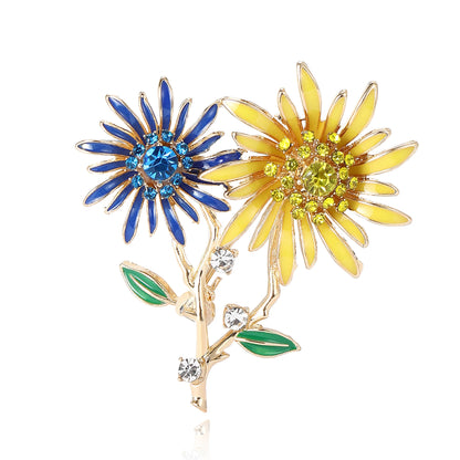 Beaut&Berry MeiMei Shiny Double Head Sunflower Brooches for Women Ukrainian Plant Pin Casual Party Accessories New Gifts Friends