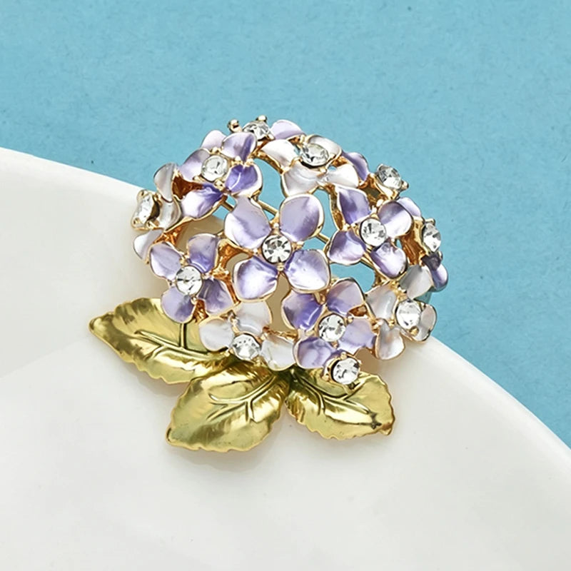 Wuli&baby Hydrangea Flower Brooches For Women Unisex 2-color Enamel Beautiful Plants Party Office Brooch Pins Gifts