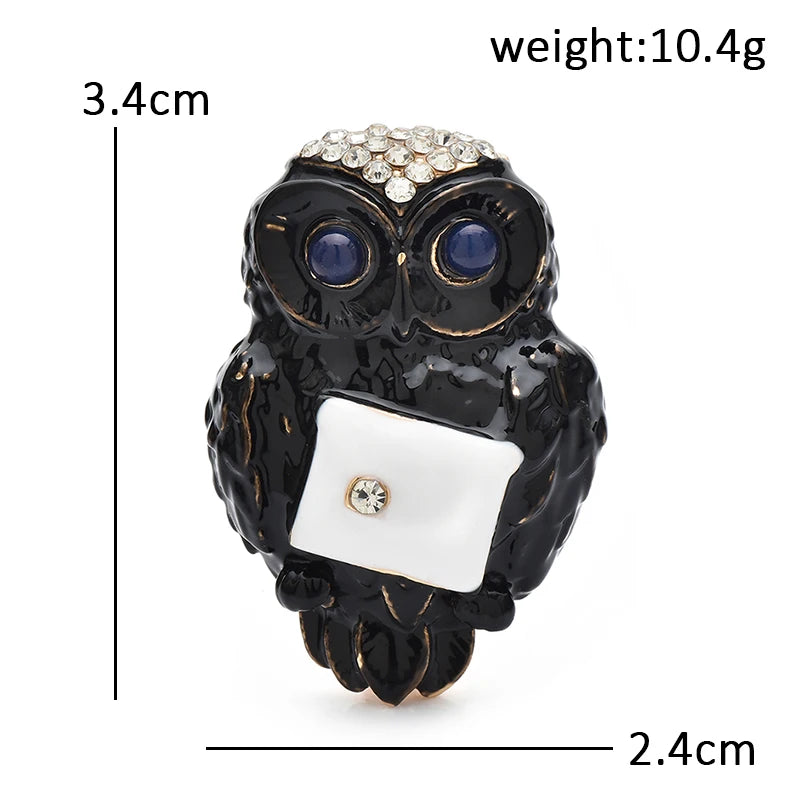 Wuli&baby Cute Enamel Owl Brooches For Women Unisex 2-color Rhinestone Bird Animal Party Casual Brooch Pins Gifts