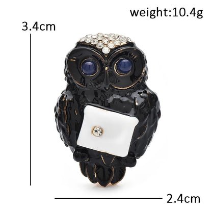 Wuli&baby Cute Enamel Owl Brooches For Women Unisex 2-color Rhinestone Bird Animal Party Casual Brooch Pins Gifts