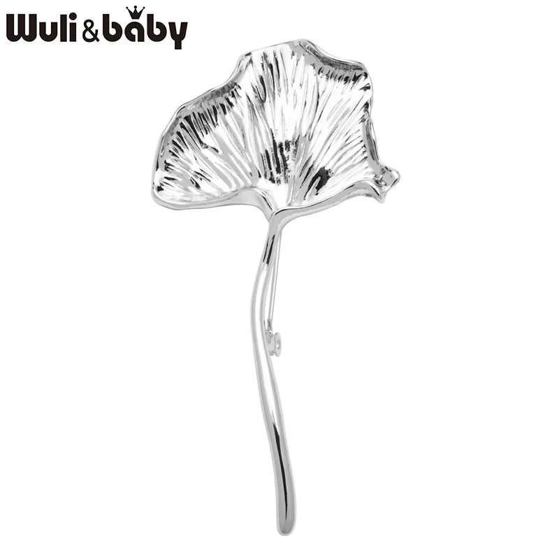Wuli&baby Stainless Steel Ginkgo Leaf Brooches For Women Unisex 2-color Cold-wind Style Flowers Plants Party Causal Brooch Pins