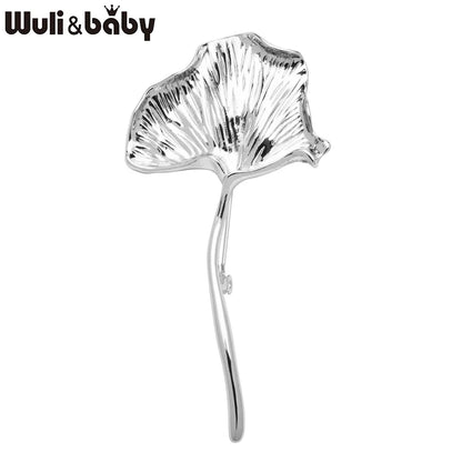 Wuli&baby Stainless Steel Ginkgo Leaf Brooches For Women Unisex 2-color Cold-wind Style Flowers Plants Party Causal Brooch Pins