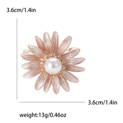 Enamel Sunflower Brooches for Women Unisex Pearl Flower Botanical Pins Banquet Party Backpack Gifts Jewelry Accessories