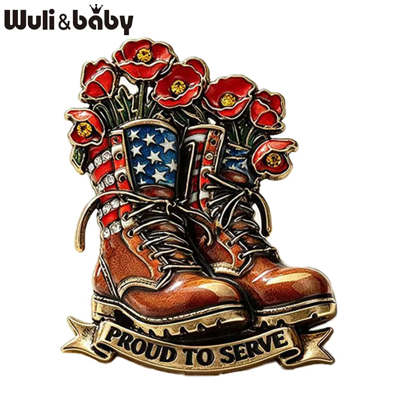 Wuli&baby Flowers Boots Brooches For Women Unisex American US Flag Shoe Party Casual Brooch Pins Gifts
