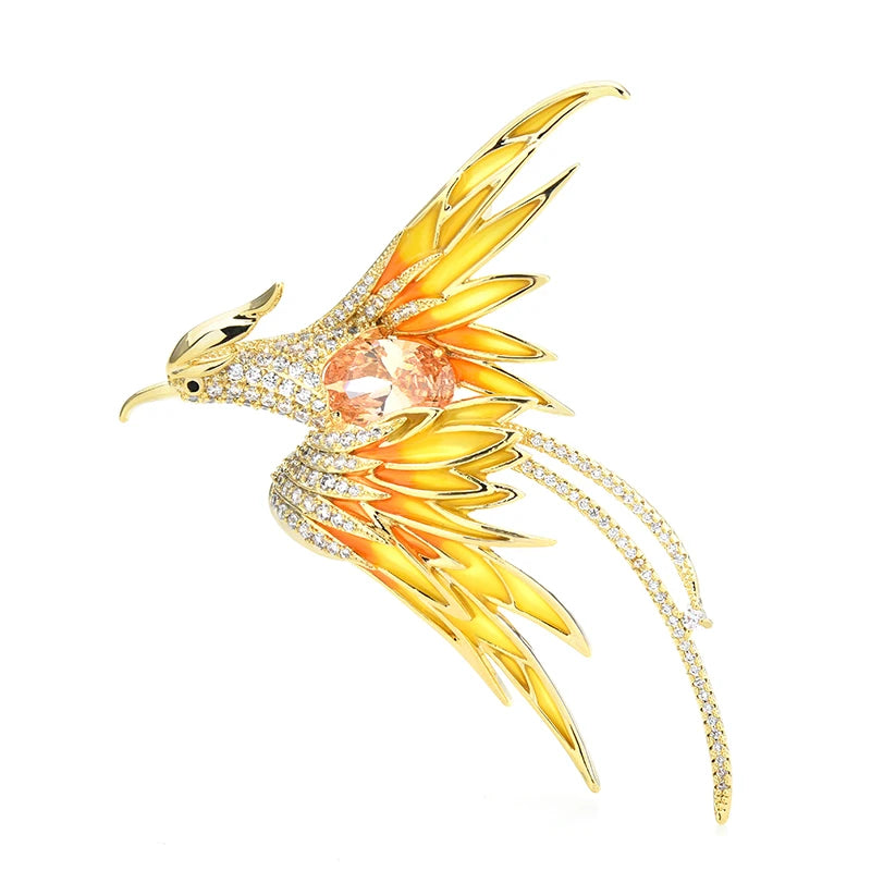 Wuli&baby Crystal Phoenix Bird Brooches For Women Men 5-color Enamel Flying Beauty Bird Party Office Brooch Pin Gifts