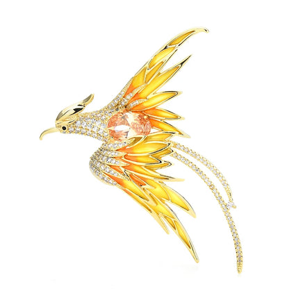 Wuli&baby Crystal Phoenix Bird Brooches For Women Men 5-color Enamel Flying Beauty Bird Party Office Brooch Pin Gifts
