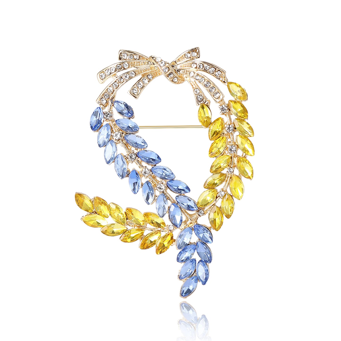 Beaut&Berry Ear of Wheat Brooches for Women Rhinestone Blue and Yellow Plant Pins 5-Color Unisex Casual Accessories Gifts