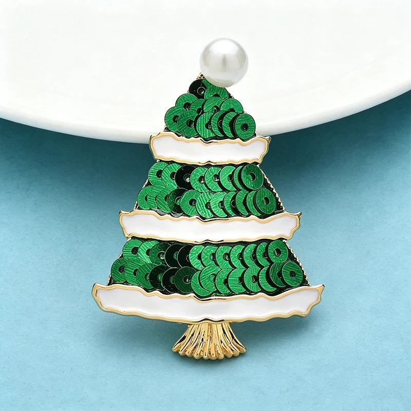 Wuli&baby New Shining Christmas Tree Brooches For Women Men High Quality Green New Year Trees Brooch Pins Gifts