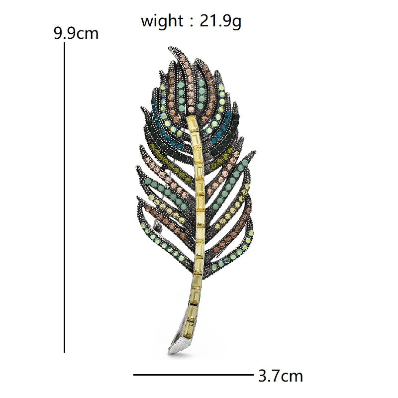 Wuli&baby Vintage Full-rhinestone Feather Brooches For Women Unisex Beautiful Leaf Flowers Party Office Brooch Pins Gifts