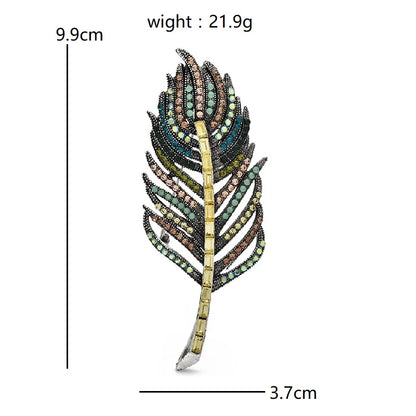 Wuli&baby Vintage Full-rhinestone Feather Brooches For Women Unisex Beautiful Leaf Flowers Party Office Brooch Pins Gifts