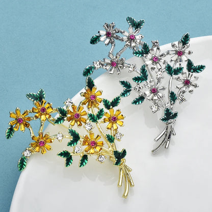 Wuli&baby Beautiful Banquet Flowers Brooches For Women Unisex 2-color Rhinestone Charming Plants Party Office Brooch Pins Gifts