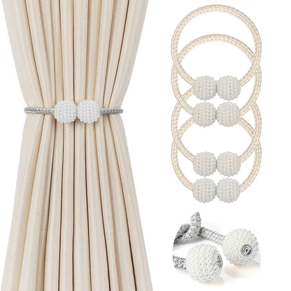 1/2PCS Curtain Buckle Curtain Strap Pearl Buckle Design Curtain Tie Rope Curtain Tiebacks with Strong Magnet Decor Accessories