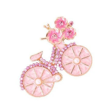 New pink bicycle brooch factory wholesale high-end chest flower European and American cross-border retro rhinestone brooch