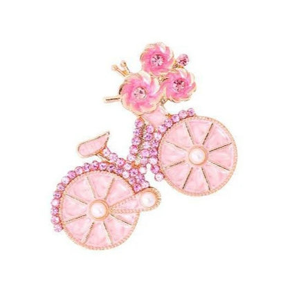 New pink bicycle brooch factory wholesale high-end chest flower European and American cross-border retro rhinestone brooch