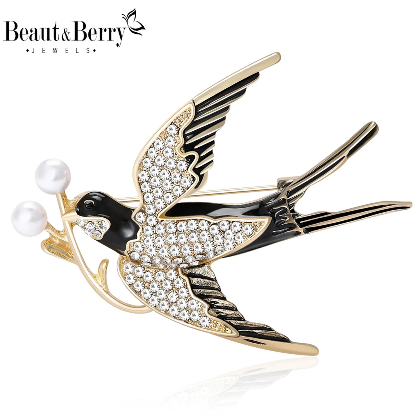 Beaut&Berry Luxury Rhinestone Swallow Brooches for Women Unisex Enamel Bird Pins Casual Party Accessories Fashion Gifts Friends
