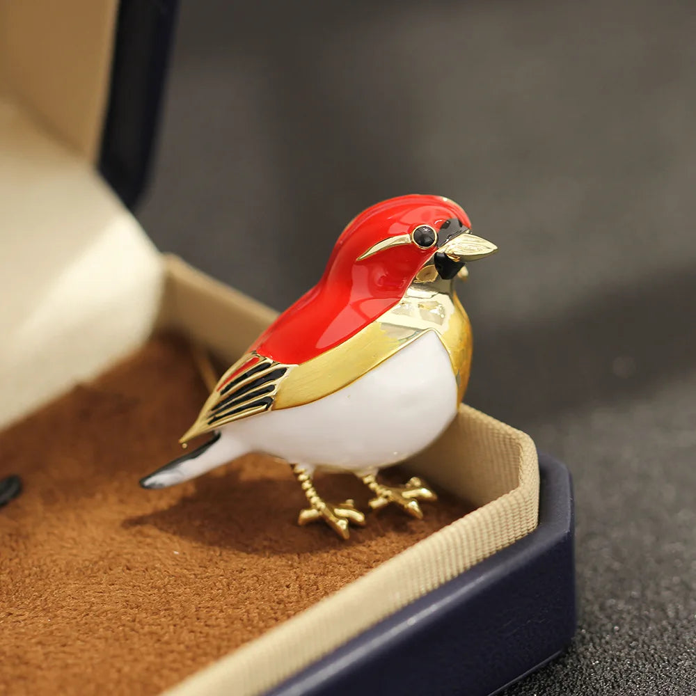 Baroque Luxury Beautiful Red Bird Design Men's Women's Brooch Pins，Jewelry Accessories, Wedding Holiday Party CoupleSurpriseGift