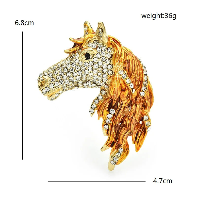 Wuli&baby Big Horse Head Brooches For Women Unisex 3-color Rhinestone Enamel Animal Party Office Brooch Pins Gifts